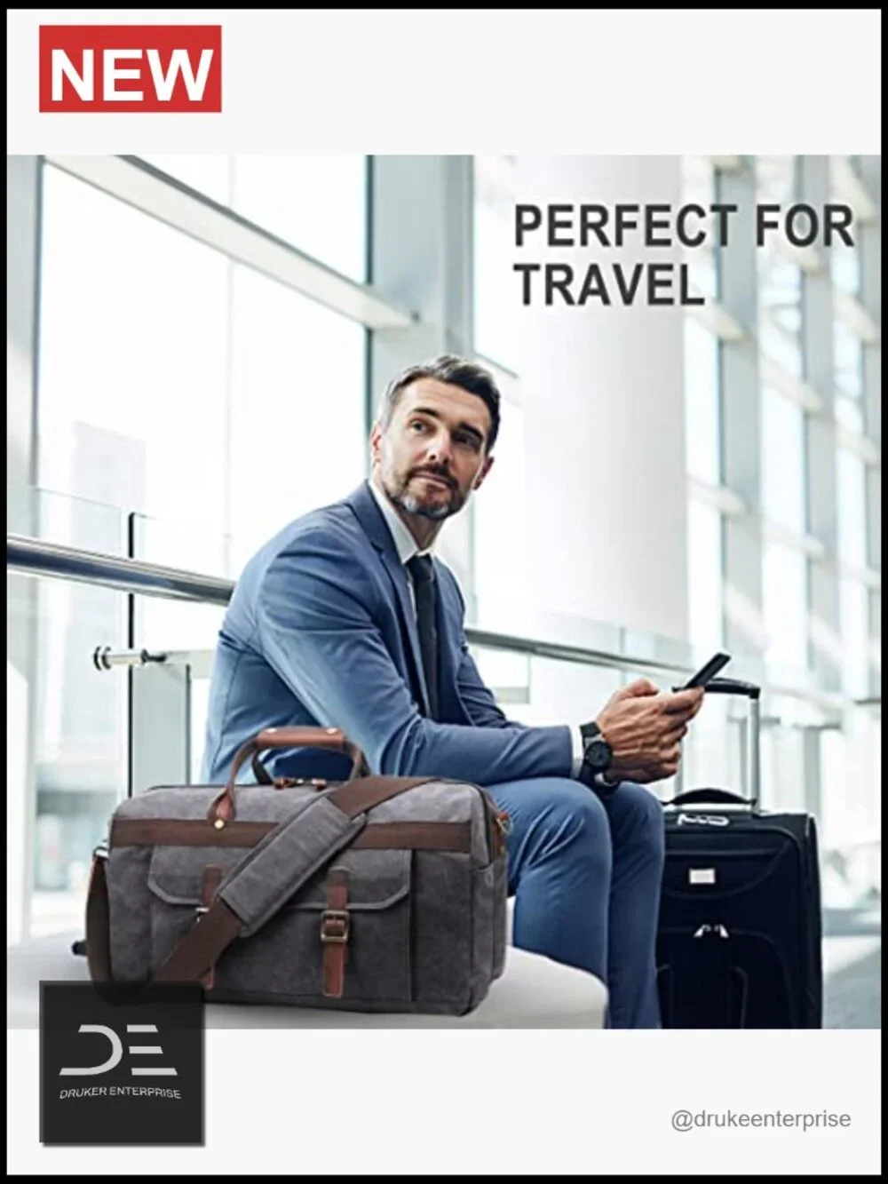 Waterproof Canvas Leather Travel Duffel Bag Carry On Weekender